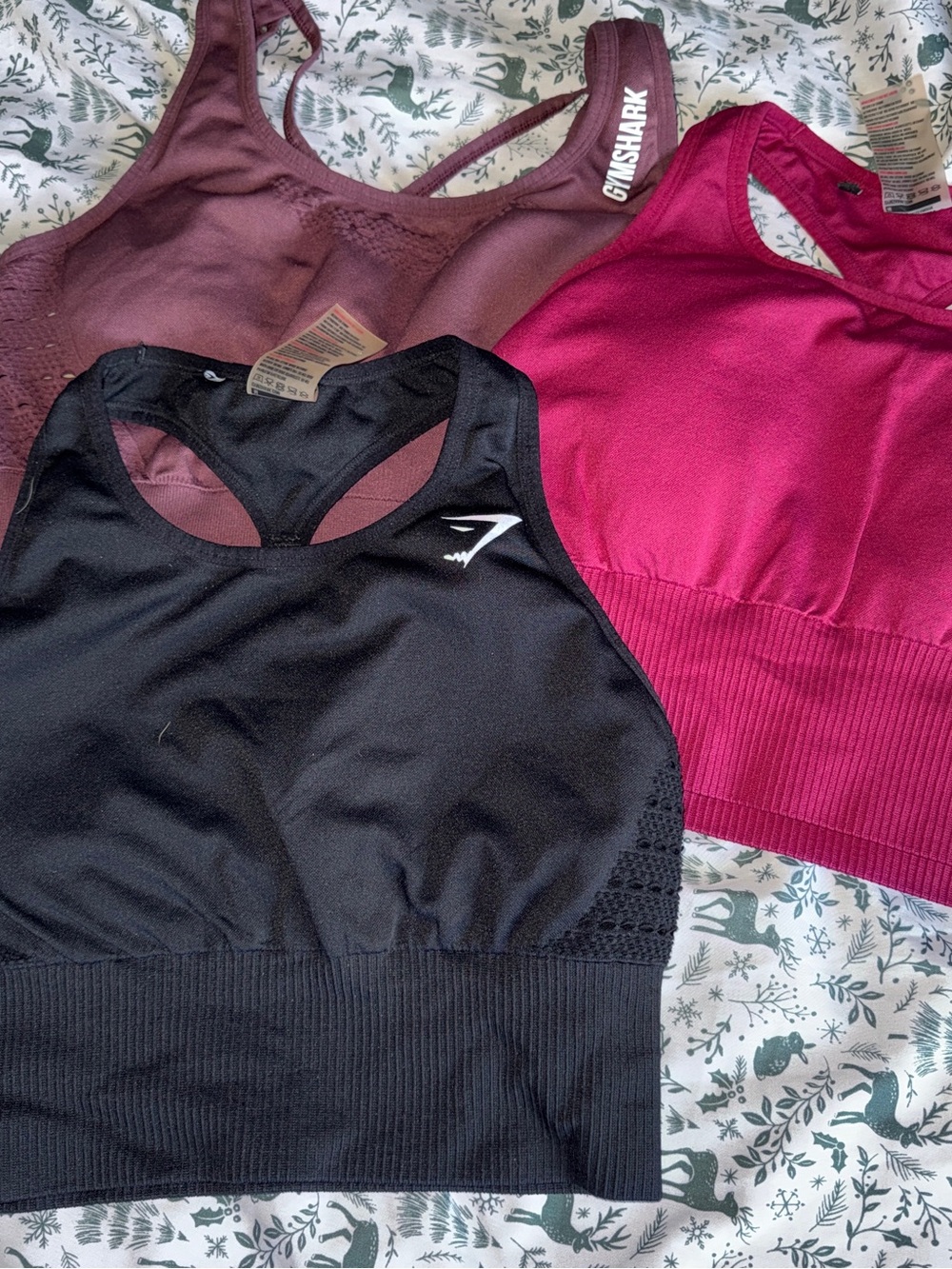 Gymshark Seamless Sports Bras in Black, Burgundy, and Magenta